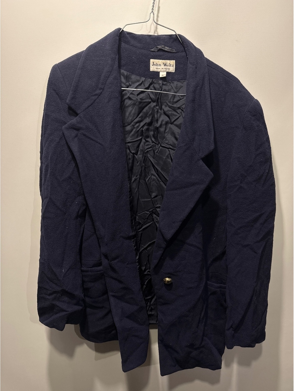 John Weitz Navy Wool Cashmere Blend Blazer Jacket Size 10